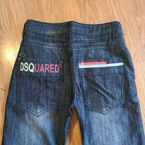 NEW! DSQUARED2 STRAIGHT LEG MID-RISE JEAN RIGID BLACK WASH WHISKERED LOGO sz 28